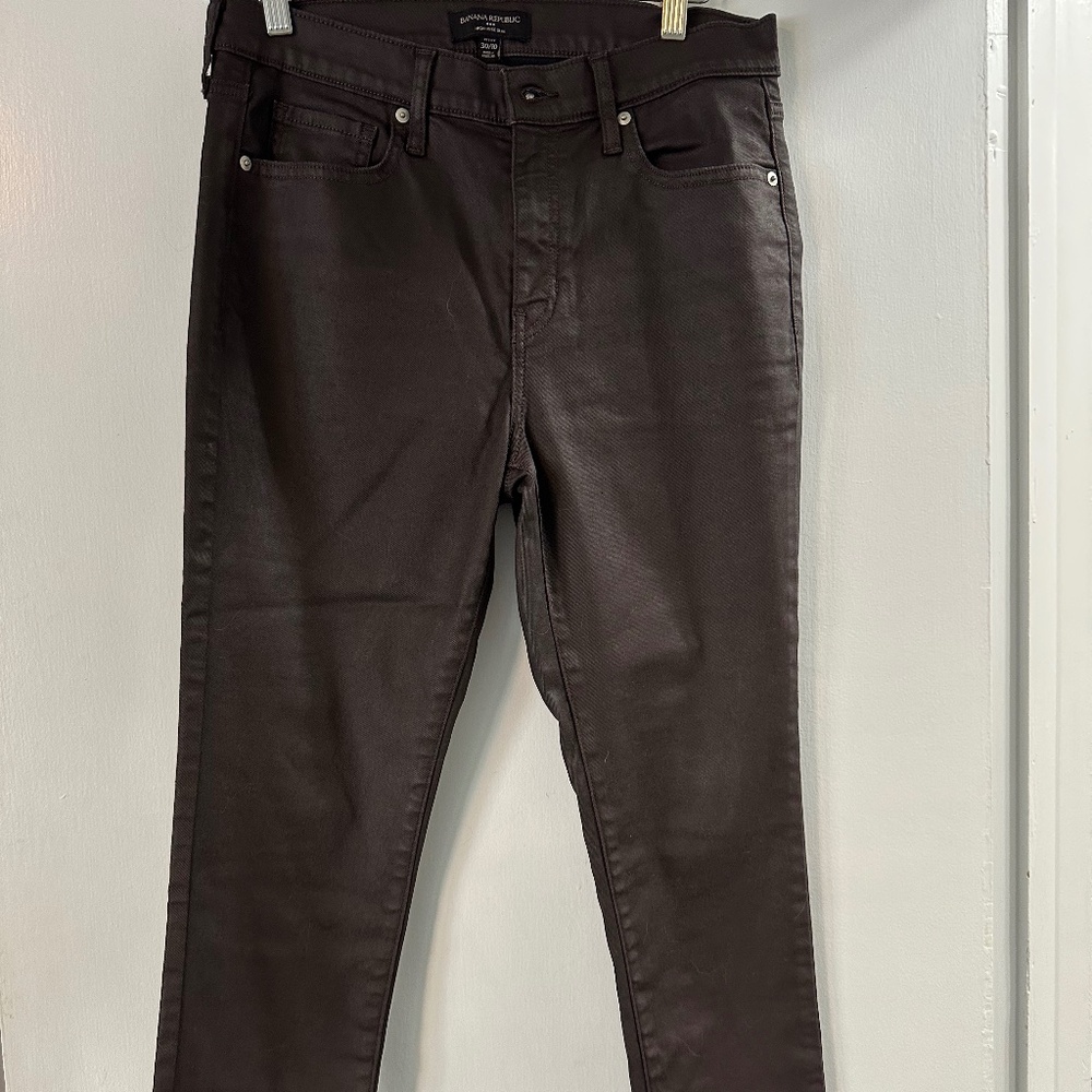 Banana Republic High-Ride Slim Coated Barn Red Pants 10/30 P